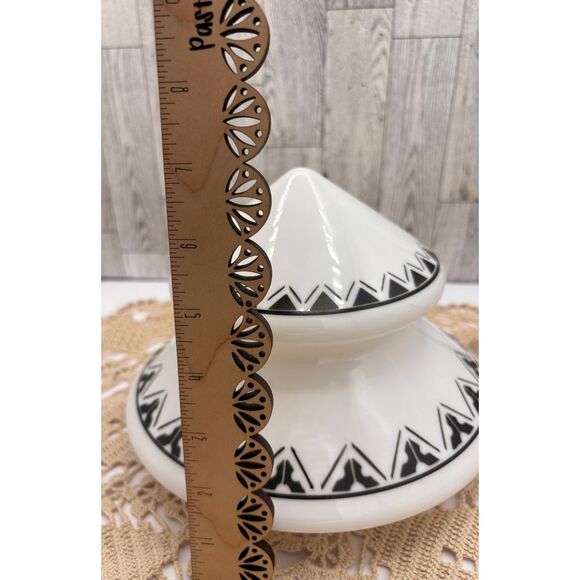 Vintage Art Deco Milk Glass Ceiling Fixture Black White Atomic - Picture 7 of 9